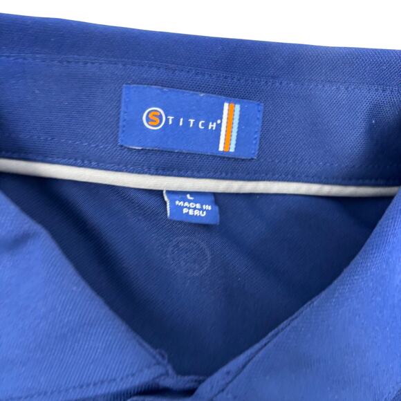Stitch Mens Large Solid Navy Blue Short Sleeve Polo Golf Shirt - Picture 2 of 6